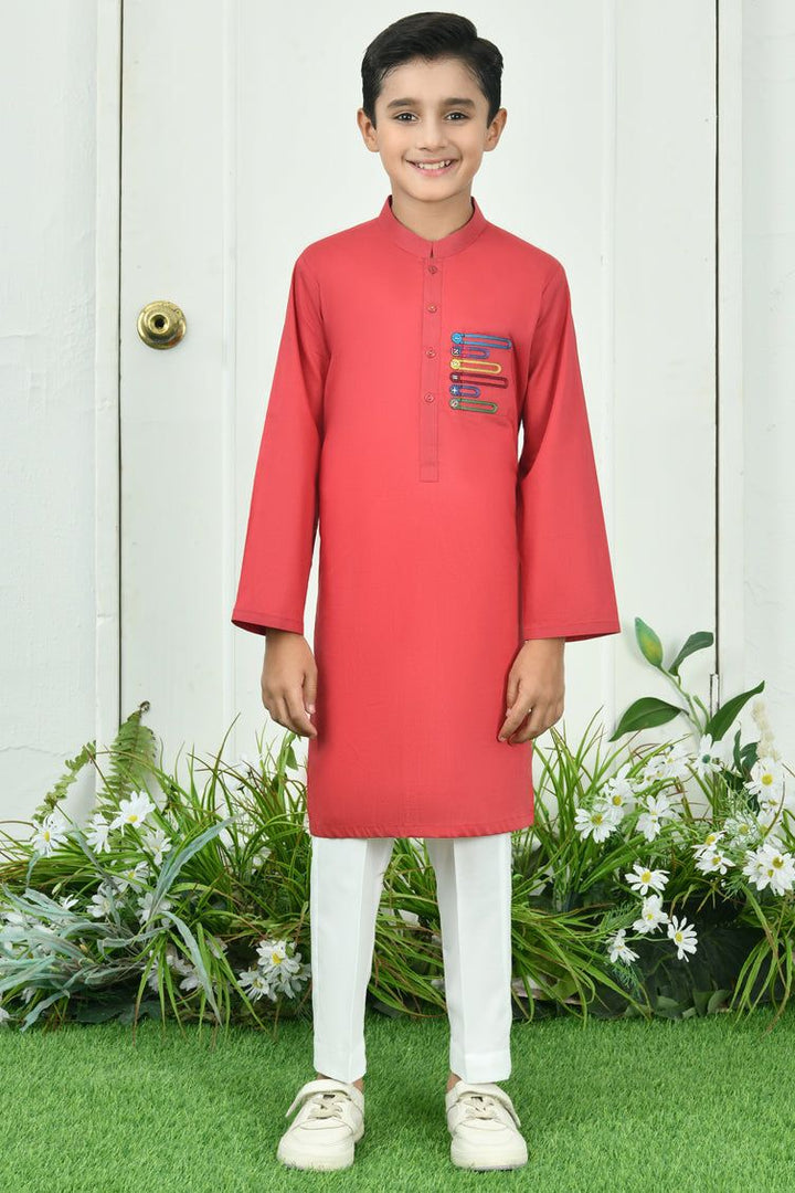 Cotton Red Kurta - J. Junaid Jamshed