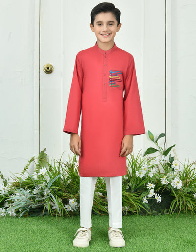 Cotton Red Kurta - J. Junaid Jamshed