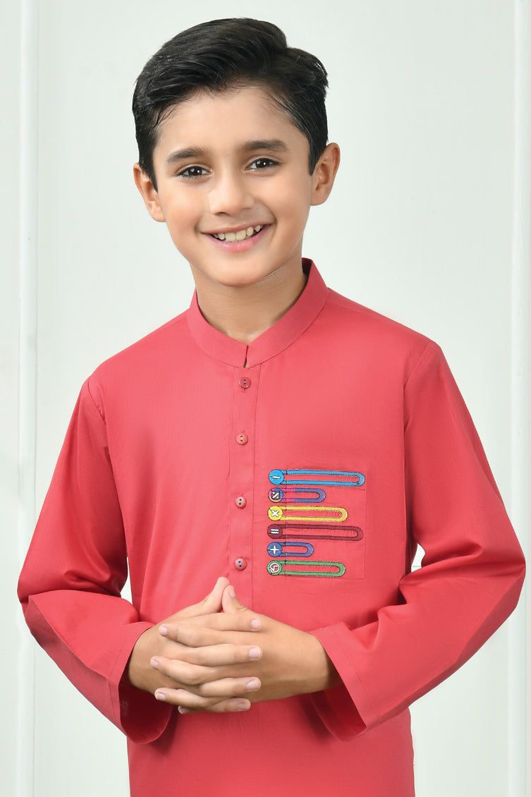 Cotton Red Kurta - J. Junaid Jamshed