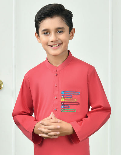 Cotton Red Kurta - J. Junaid Jamshed