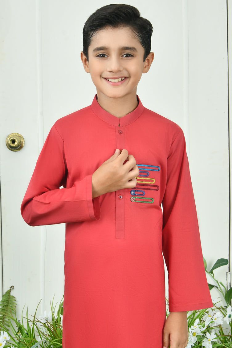 Cotton Red Kurta - J. Junaid Jamshed