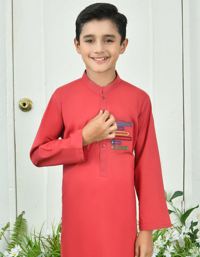 Cotton Red Kurta - J. Junaid Jamshed