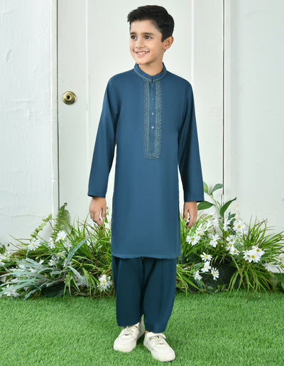 Blended Blue Kameez Shalwar - J. Junaid Jamshed