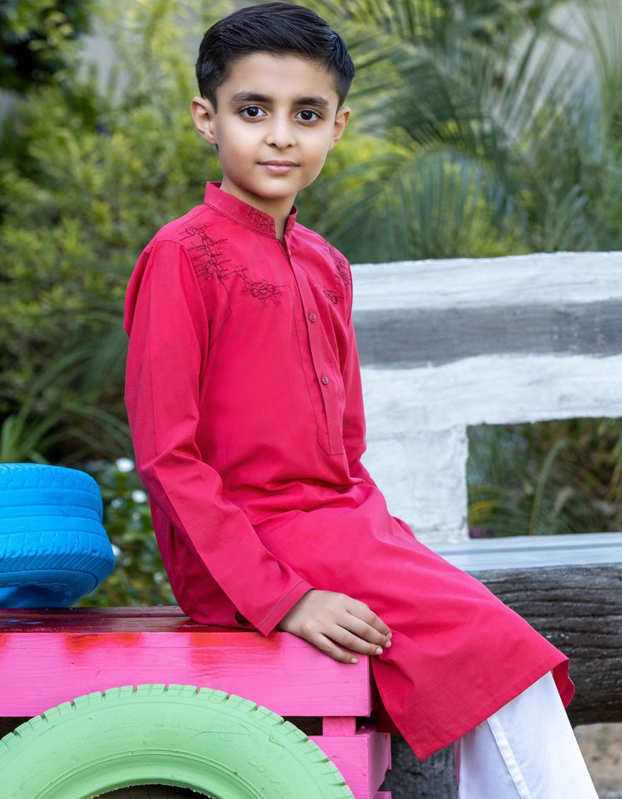 Cotton Red Kurta - J. Junaid Jamshed