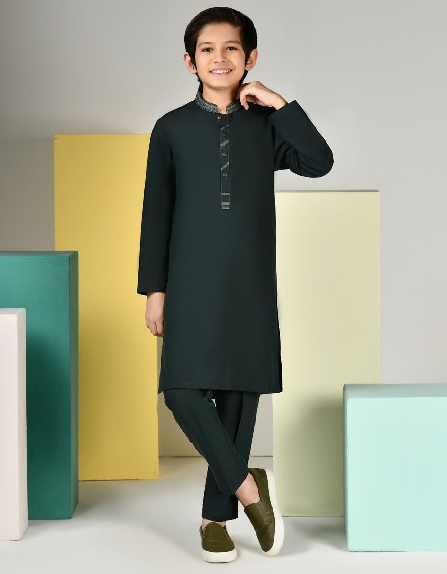 Blended Dark Green Kurta Trouser - J. Junaid Jamshed