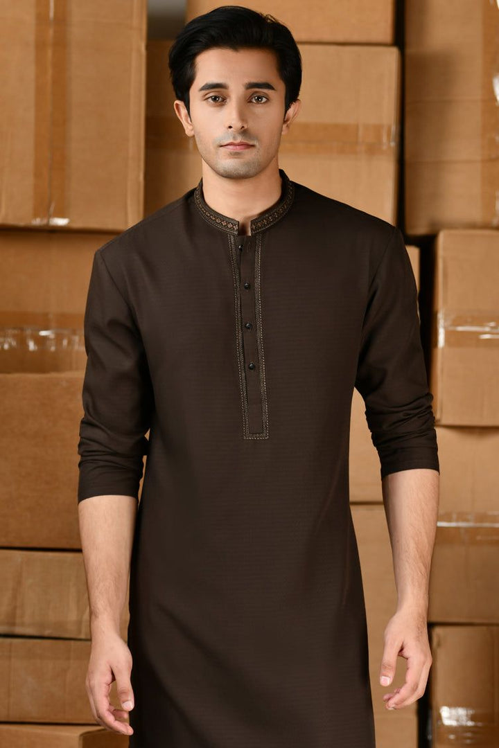 Blended Dark Brown Shalwar Kameez - J. Junaid Jamshed