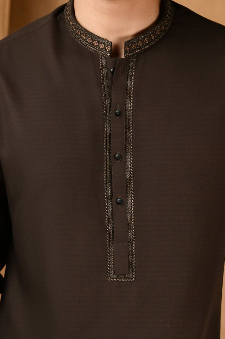 Blended Dark Brown Shalwar Kameez - J. Junaid Jamshed