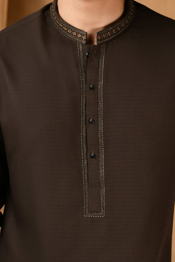 Blended Dark Brown Shalwar Kameez - J. Junaid Jamshed