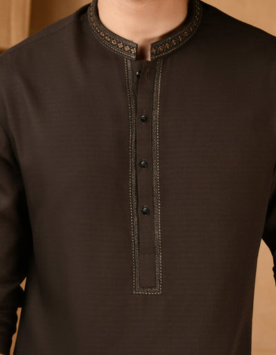 Blended Dark Brown Shalwar Kameez - J. Junaid Jamshed