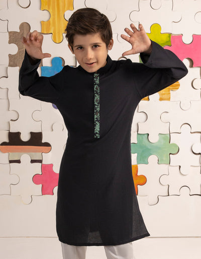 Cotton Black Kurta - J. Junaid Jamshed