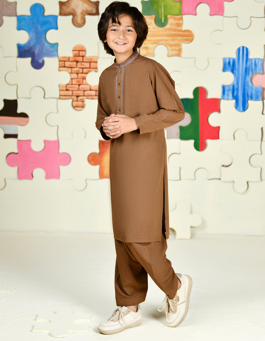 Blended Brown Shalwar Kameez - J. Junaid Jamshed