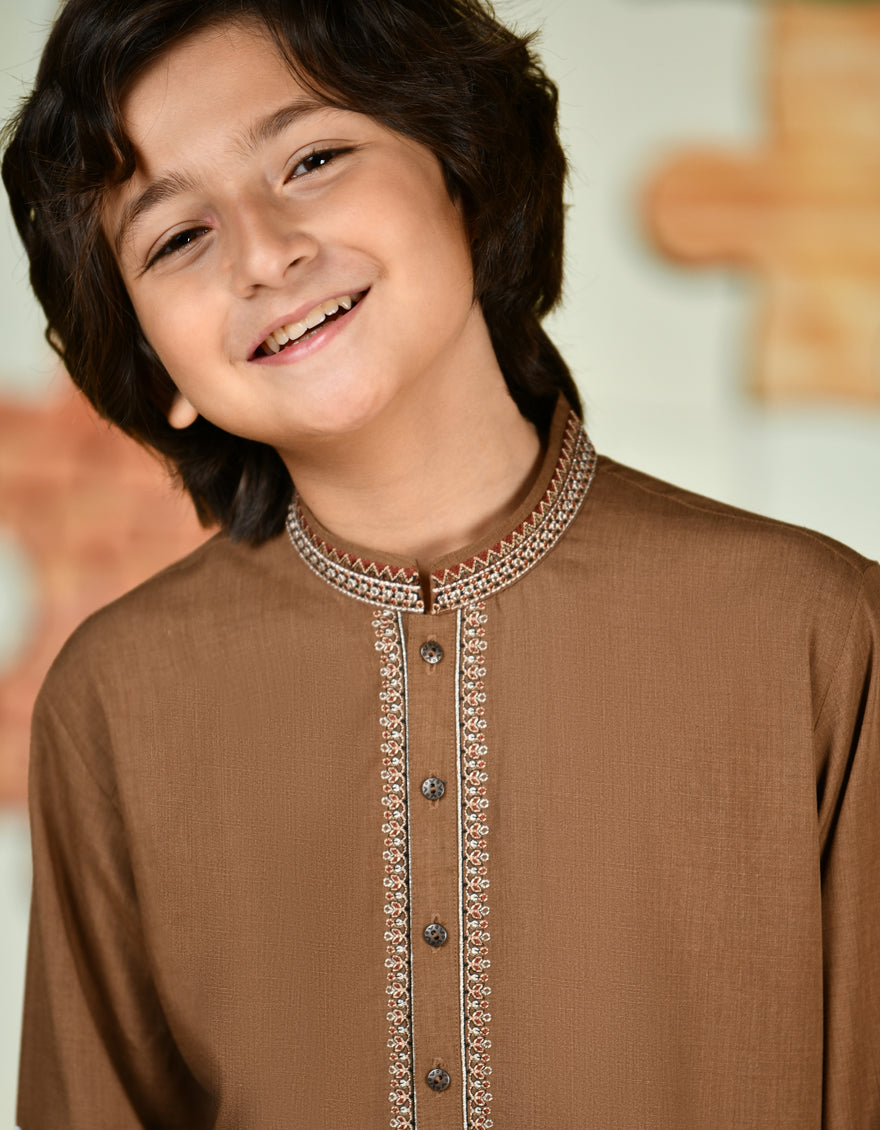 Blended Brown Shalwar Kameez - J. Junaid Jamshed