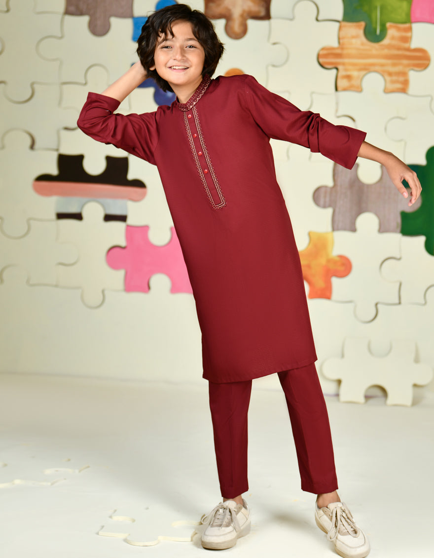 Blended Red Kurta Trouser - J. Junaid Jamshed