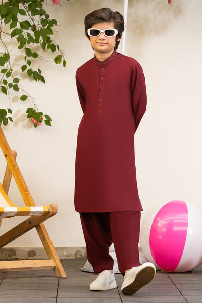 Blended Red Shalwar Kameez - J. Junaid Jamshed