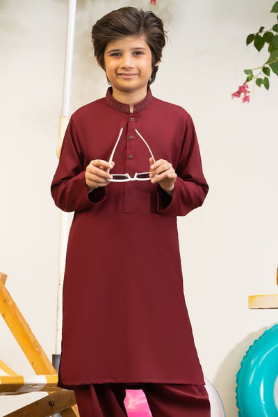 Blended Red Shalwar Kameez - J. Junaid Jamshed