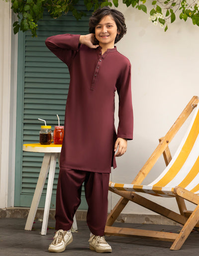 Blended Red Shalwar Kameez - J. Junaid Jamshed