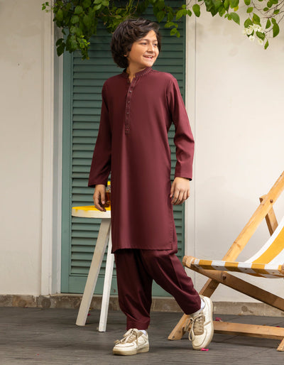 Blended Red Shalwar Kameez - J. Junaid Jamshed