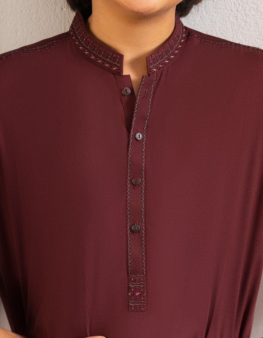 Blended Red Shalwar Kameez - J. Junaid Jamshed