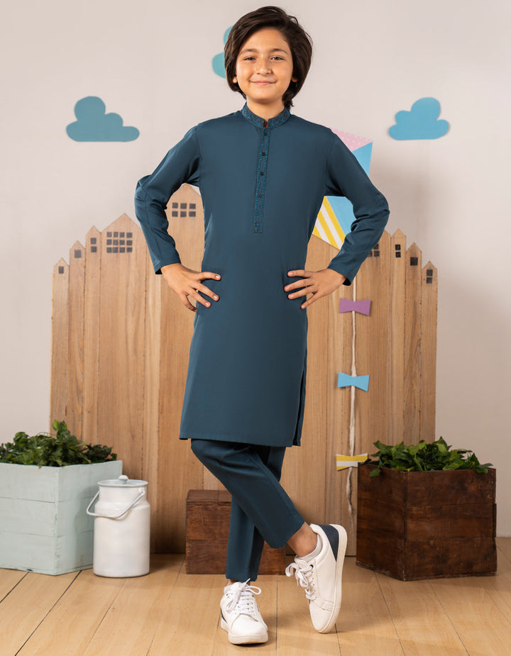 Blended Blue Kurta Trouser - J. Junaid Jamshed