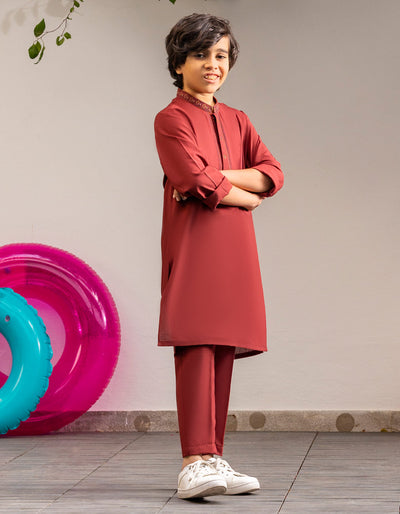 Blended Red Kurta Trouser - J. Junaid Jamshed