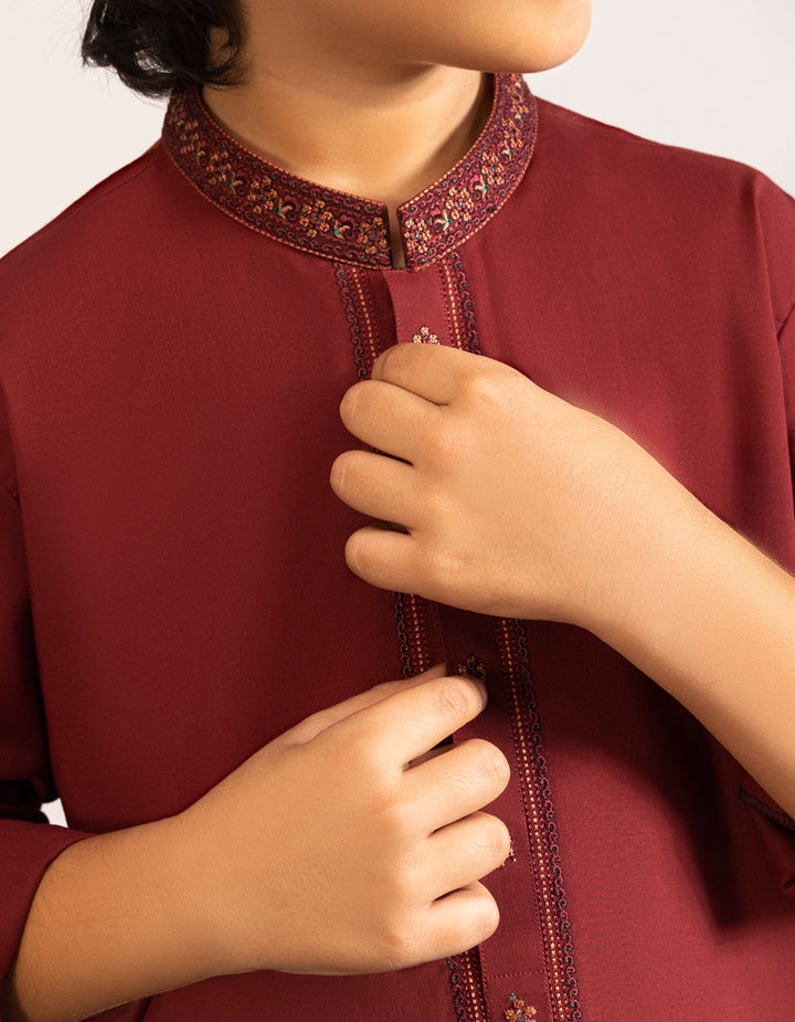 Blended Red Kurta Trouser - J. Junaid Jamshed