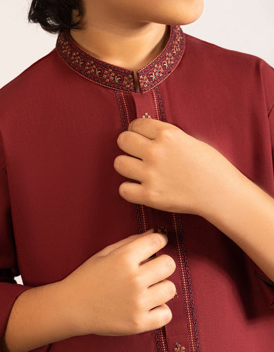 Blended Red Kurta Trouser - J. Junaid Jamshed