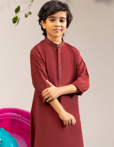 Blended Red Kurta Trouser - J. Junaid Jamshed