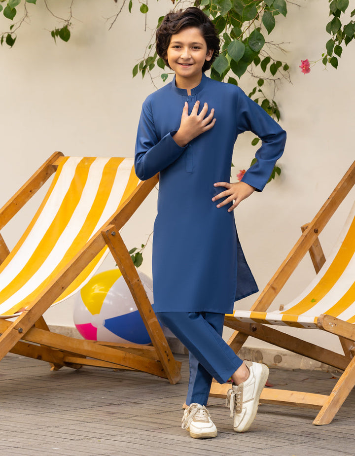Blended Blue Kurta Trouser - J. Junaid Jamshed