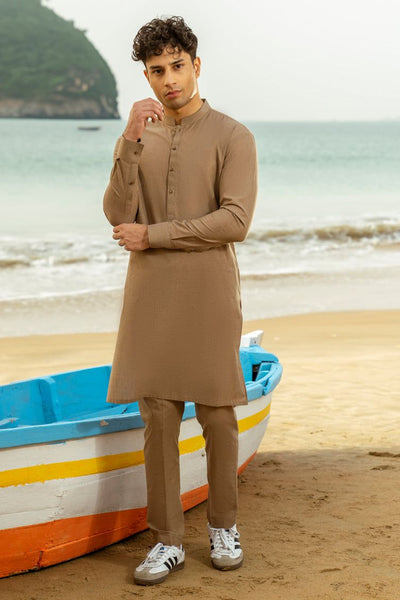 Cotton Brown Kurta Trouser - J. Junaid Jamshed