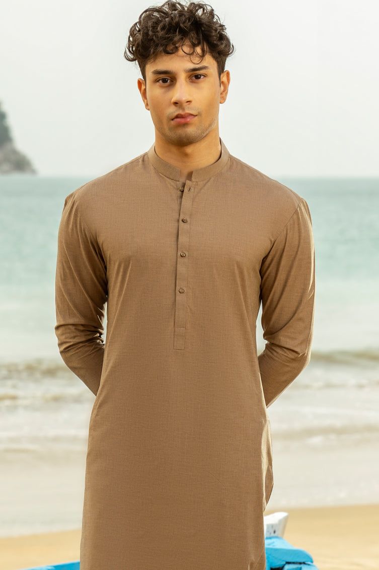 Cotton Brown Kurta Trouser - J. Junaid Jamshed