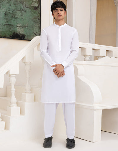 Blended White Shalwar Kameez- J. Junaid Jamshed