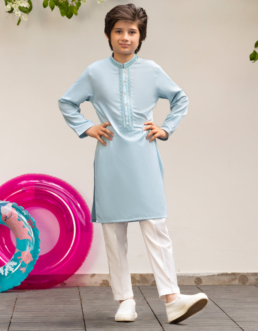 Blended Sky Blue Kurta - J. Junaid Jamshed