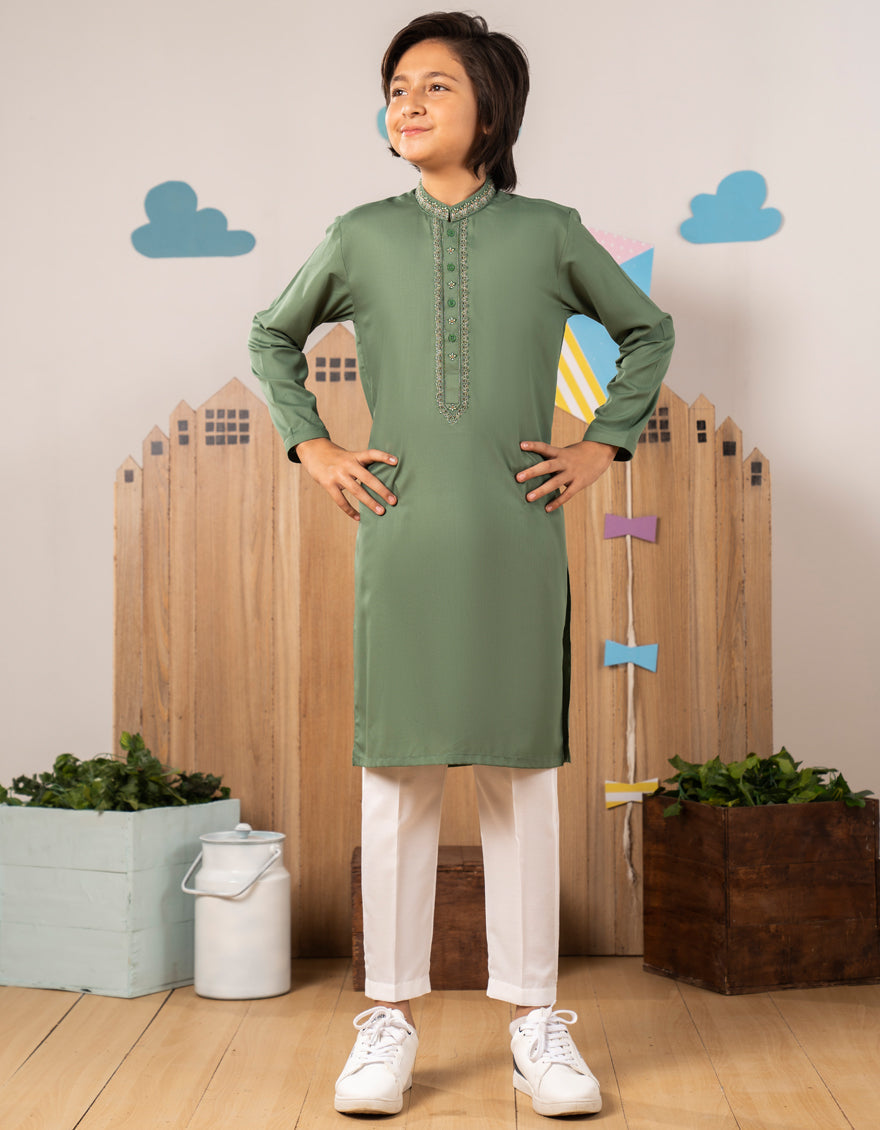 Blended Green Kurta - J. Junaid Jamshed