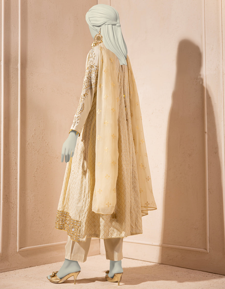 Silk Off White Stitched Suit - J. Junaid Jamshed