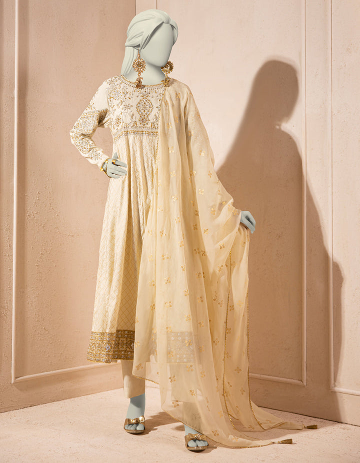 Silk Off White Stitched Suit - J. Junaid Jamshed