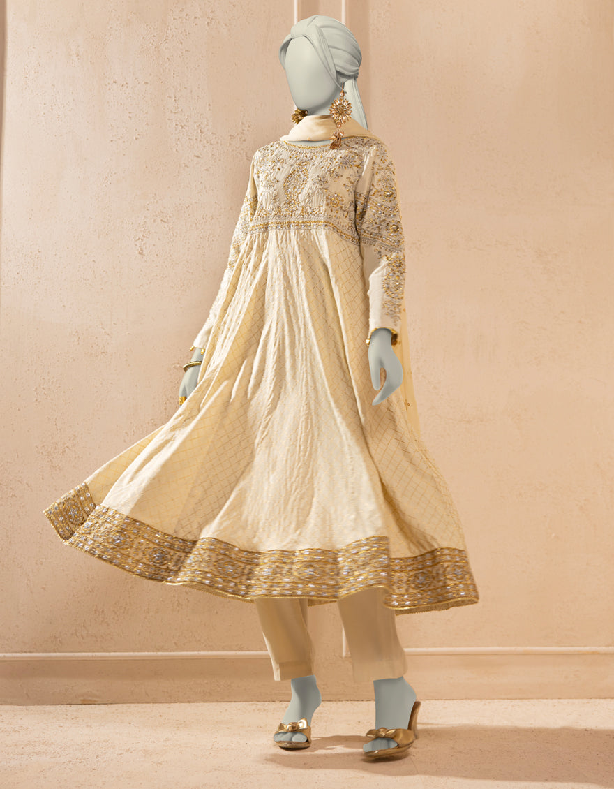 Silk Off White Stitched Suit - J. Junaid Jamshed