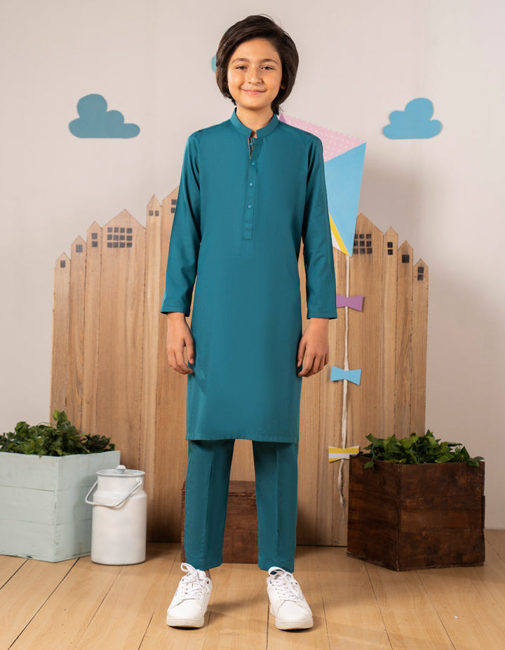 Blended Cyan Kurta Trouser - J. Junaid Jamshed