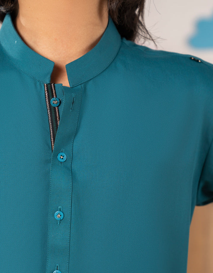 Blended Cyan Kurta Trouser - J. Junaid Jamshed