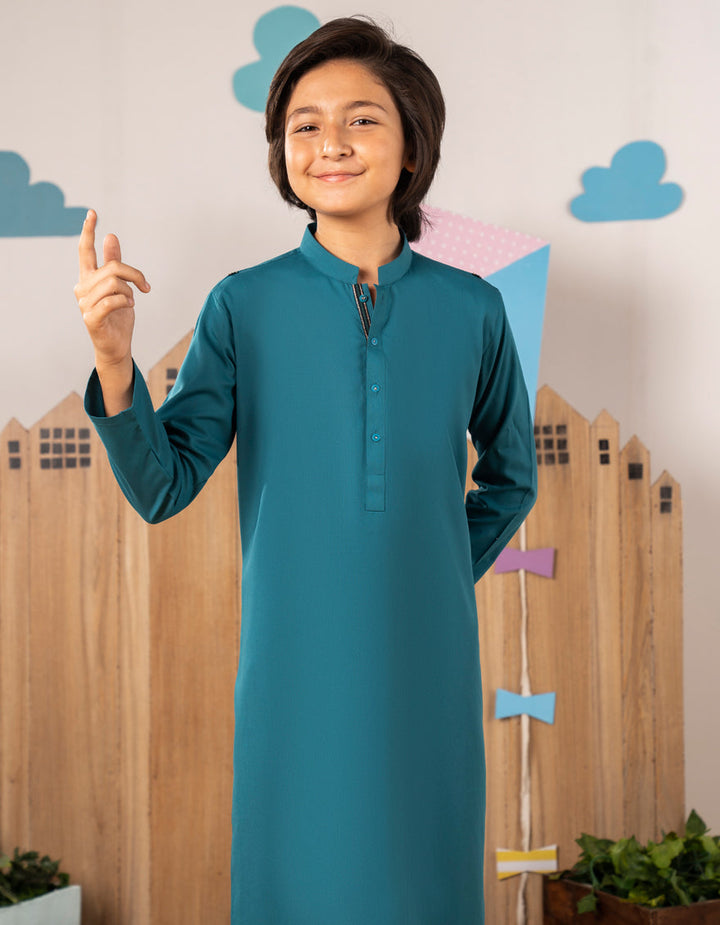 Blended Cyan Kurta Trouser - J. Junaid Jamshed