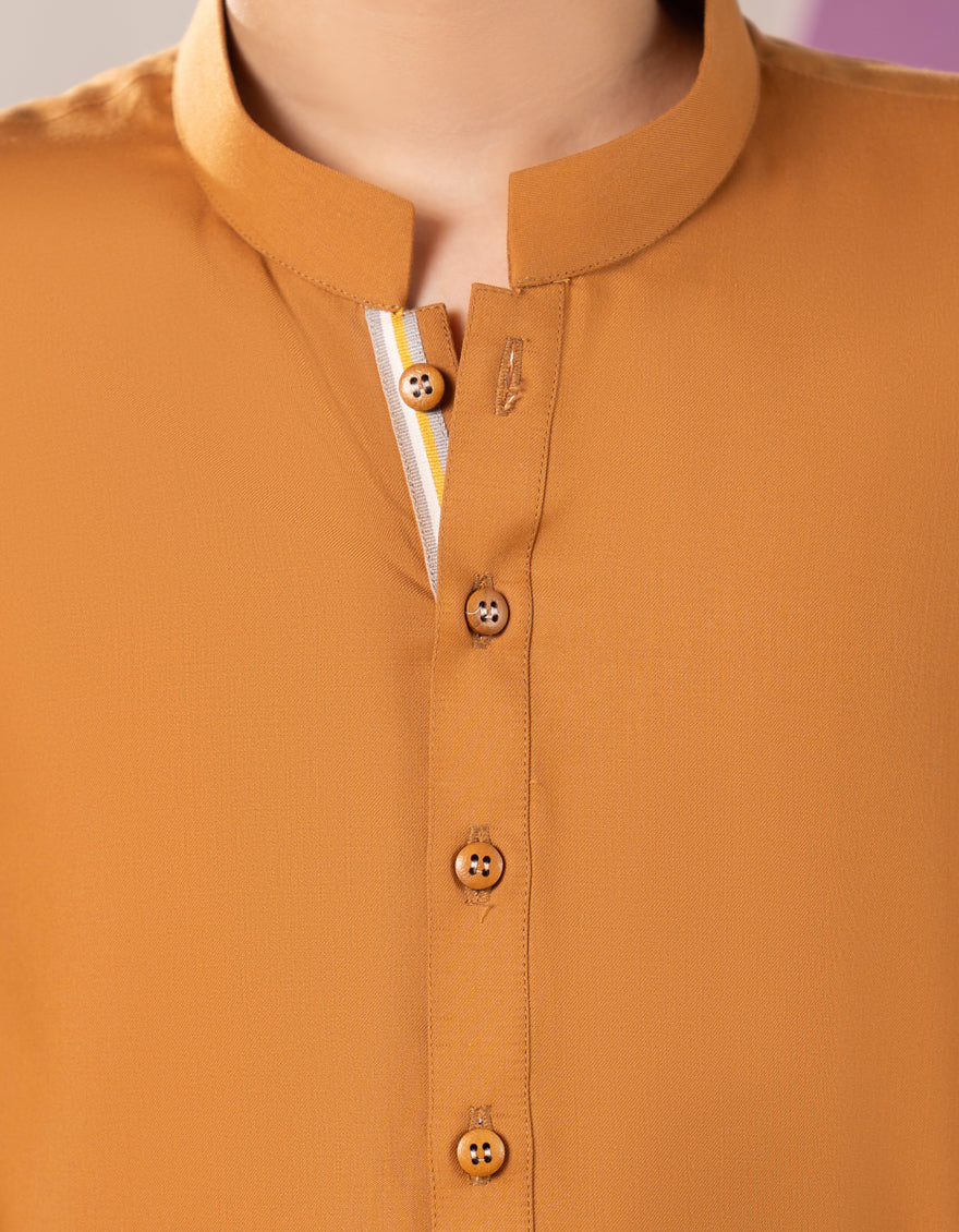 Blended Mustard Kurta Trouser - J. Junaid Jamshed