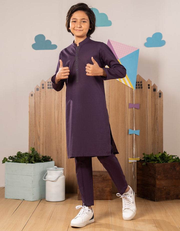 Blended Purple Kurta Trouser - J. Junaid Jamshed