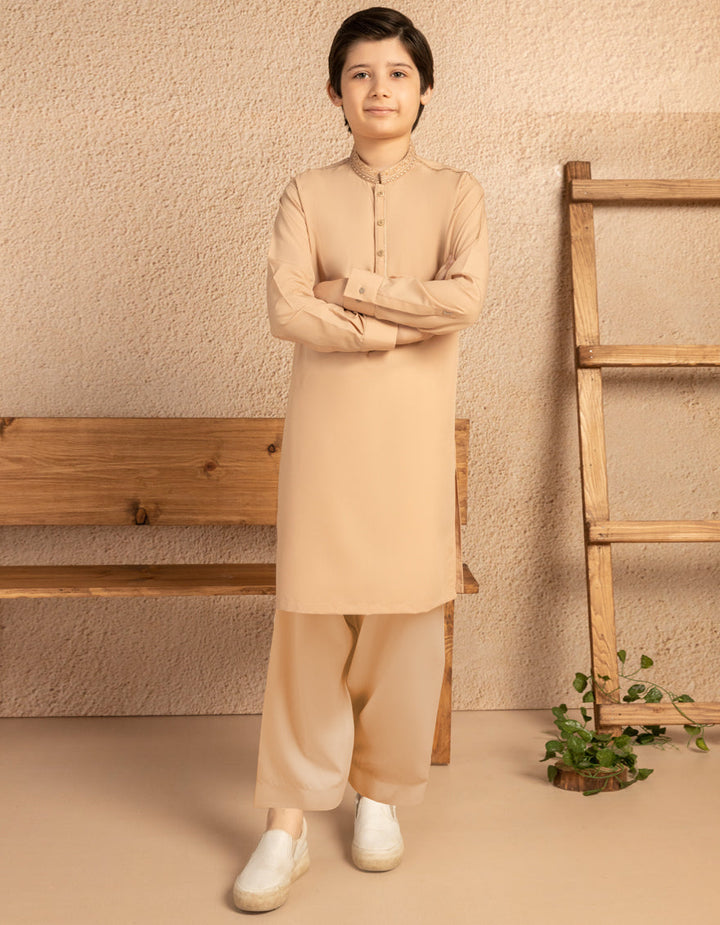 Blended Fawn Kurta Trouser - J. Junaid Jamshed
