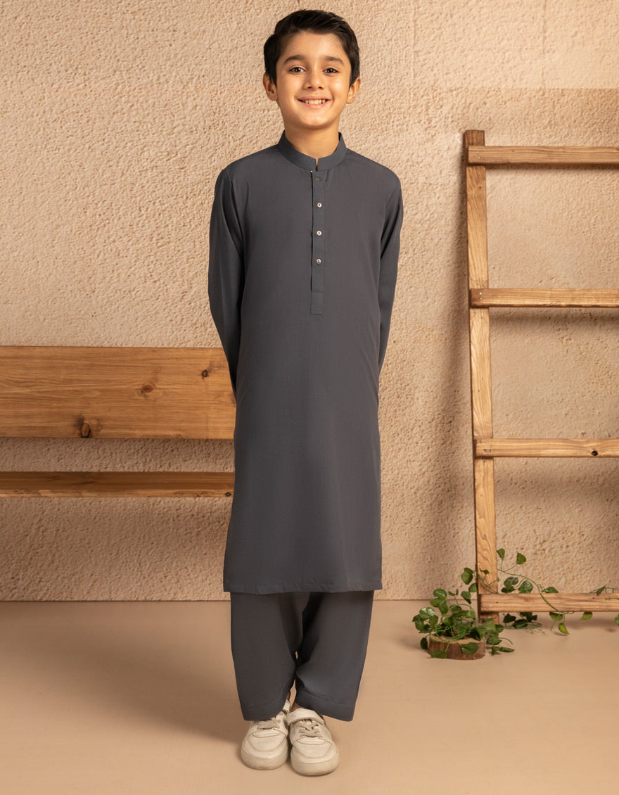 Blended Dark Grey Shalwar Kameez - J. Junaid Jamshed