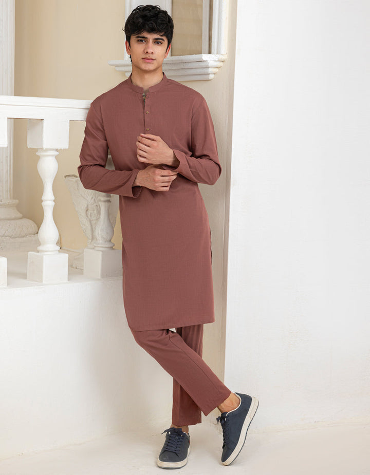 Blended Rust Kurta Trouser - J. Junaid Jamshed
