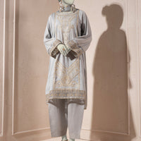 Organza Grey Stitched Suit - J. Junaid Jamshed