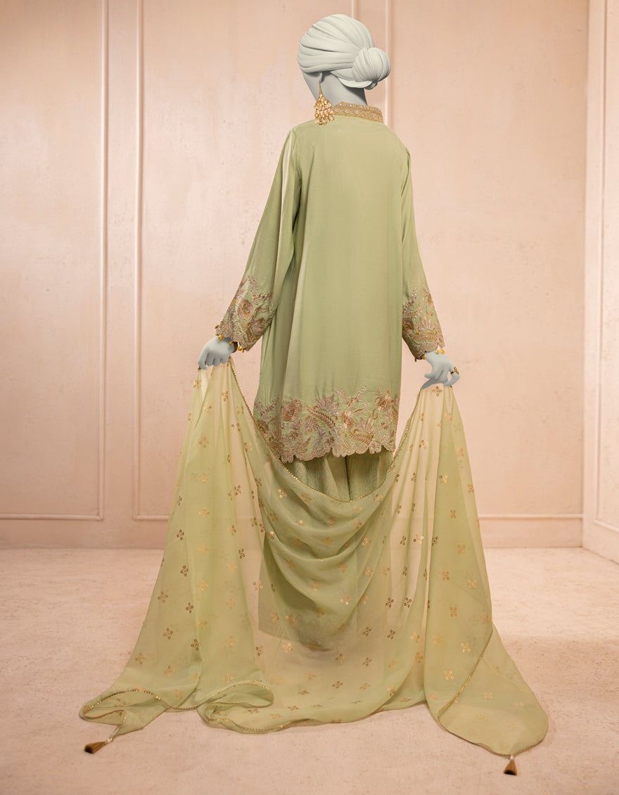 Organza Green Stitched Suit - J. Junaid Jamshed