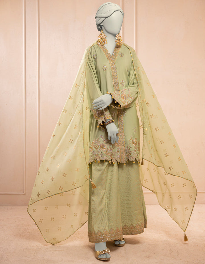 Organza Green Stitched Suit - J. Junaid Jamshed