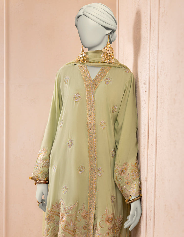 Organza Green Stitched Suit - J. Junaid Jamshed