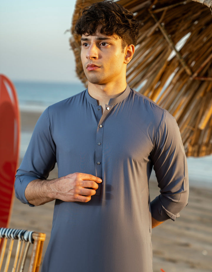 Blended Grey Shalwar Kameez - J. Junaid Jamshed