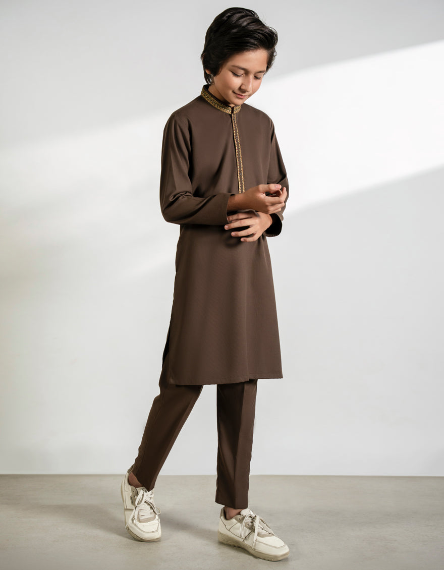 Blended Brown Kurta Trouser - J. Junaid Jamshed